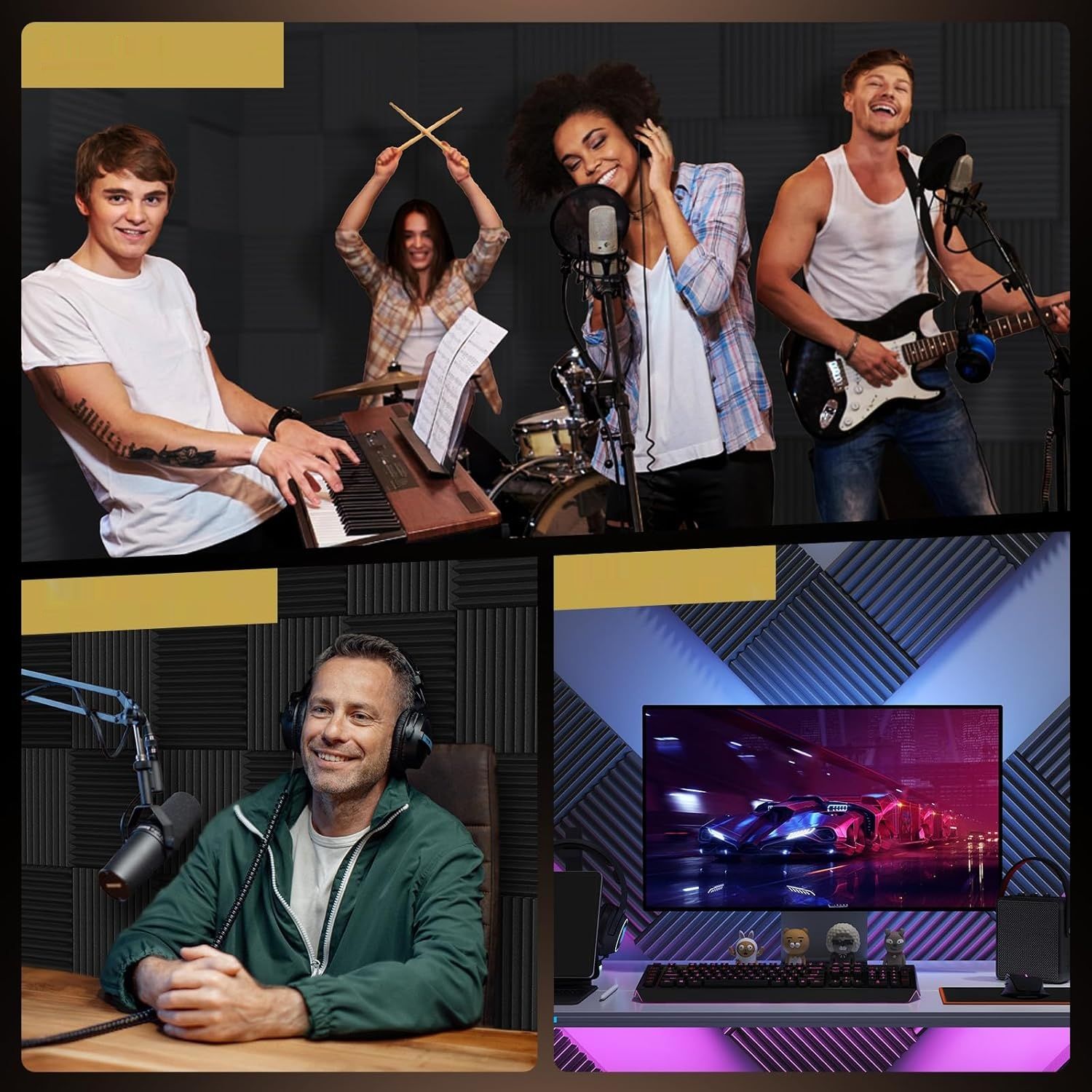 TONOR Zestaw 24 paneli akustycznych, 30×30×5 cm samoprzylepne paneleak