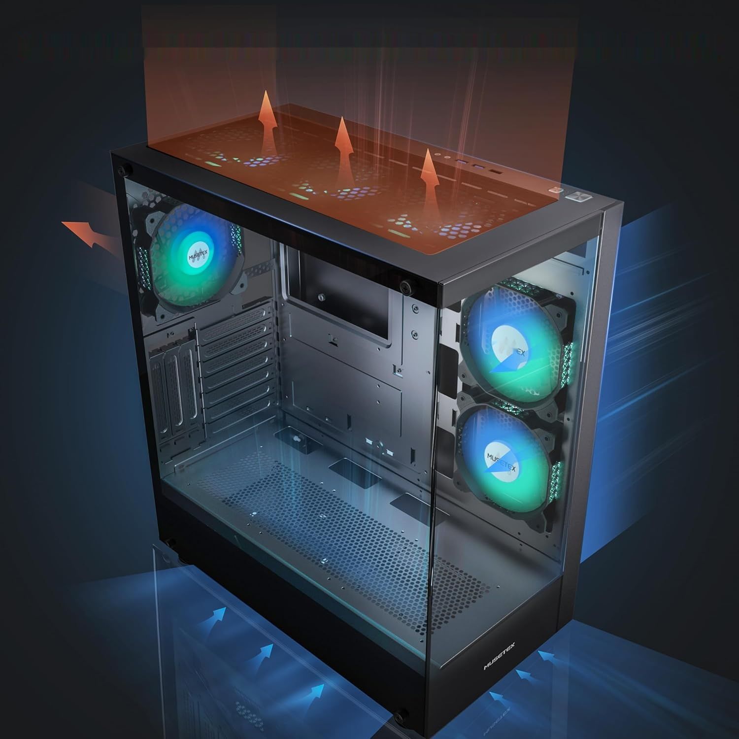MUSETEX Obudowa PC ATX z wstępnie zainstalowanymi 6 wentylatorami PWM