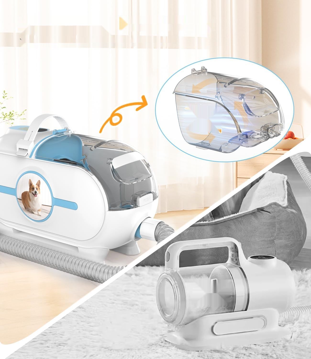 Maszynka do strzyżenia psów z odkurzaczem, 2 l pojemnik na kurz, 45 dB