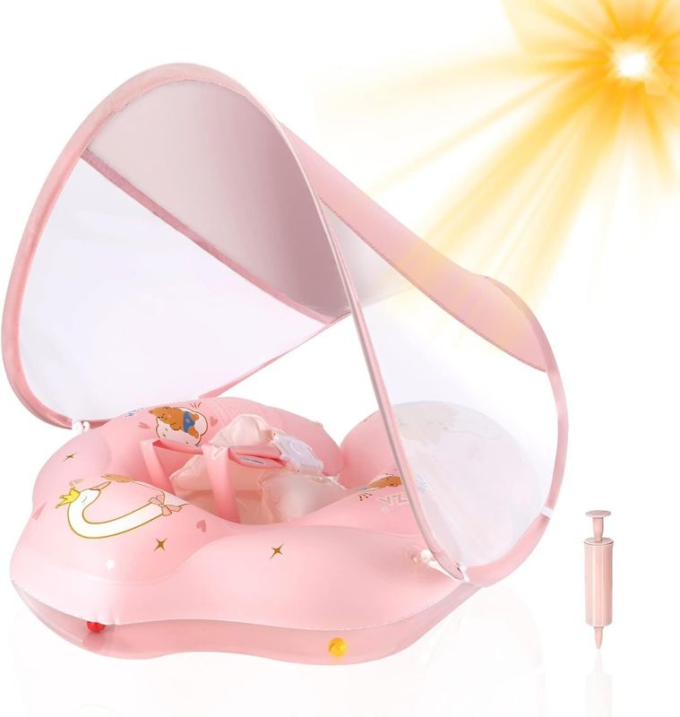 Salvagente dla niemowląt z daszkiem SPF 50+ WYRIAZA – rozmiar L (8–16 kg), kolor różowy