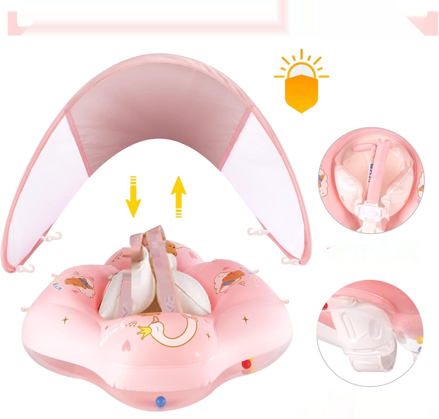 Salvagente dla niemowląt z daszkiem SPF 50+ WYRIAZA – rozmiar L (8–16 kg), kolor różowy