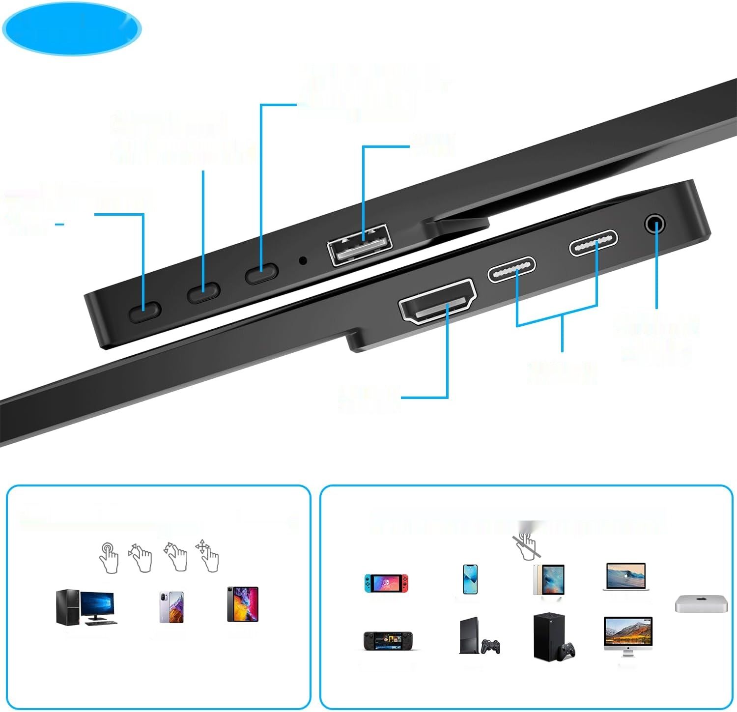 Przenośny monitor z ekranem dotykowym, 14-calowy ekran dotykowy IPS