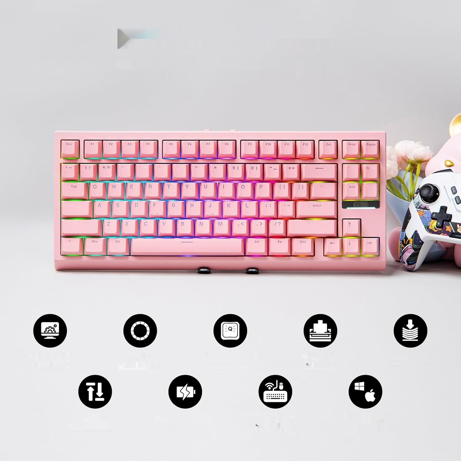 Zmienić foto na czarny !!!!!!!!    EPOMAKER G84 80% Mechaniczna Klawiatura Gamingowa RGB, Klawiatura bezw