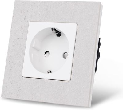CNBINGO Gniazdo Schuko podtynkowe pojedyncze, białe, z ramką z marmuru sztucznego, 16 A