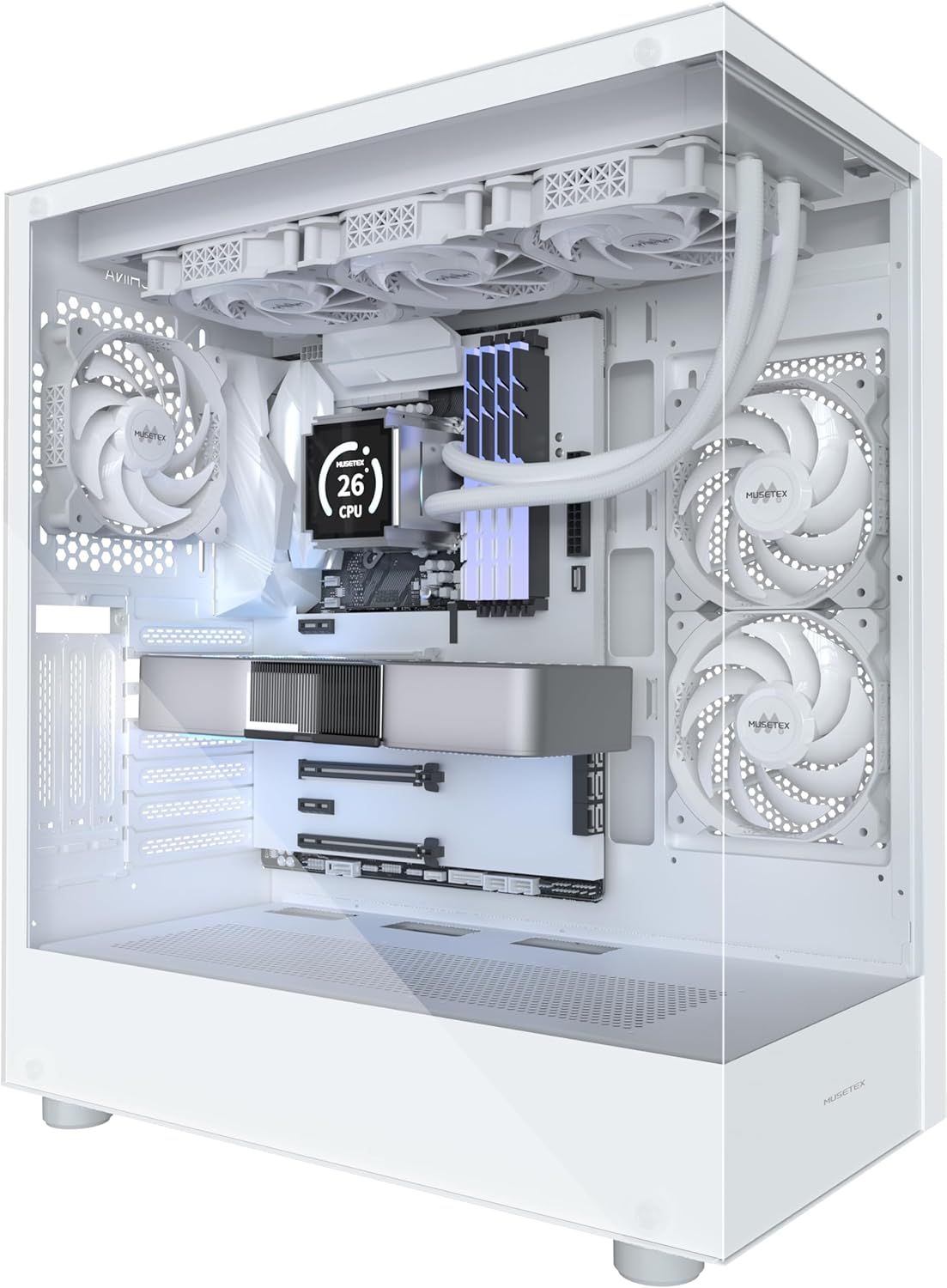 MUSETEX K2 – Obudowa PC ATX Mid Tower z podwójnym szkłem hartowanym, biała