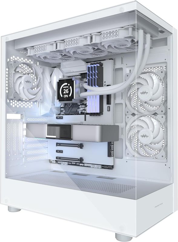MUSETEX K2 – Obudowa PC ATX Mid Tower z podwójnym szkłem hartowanym, biała