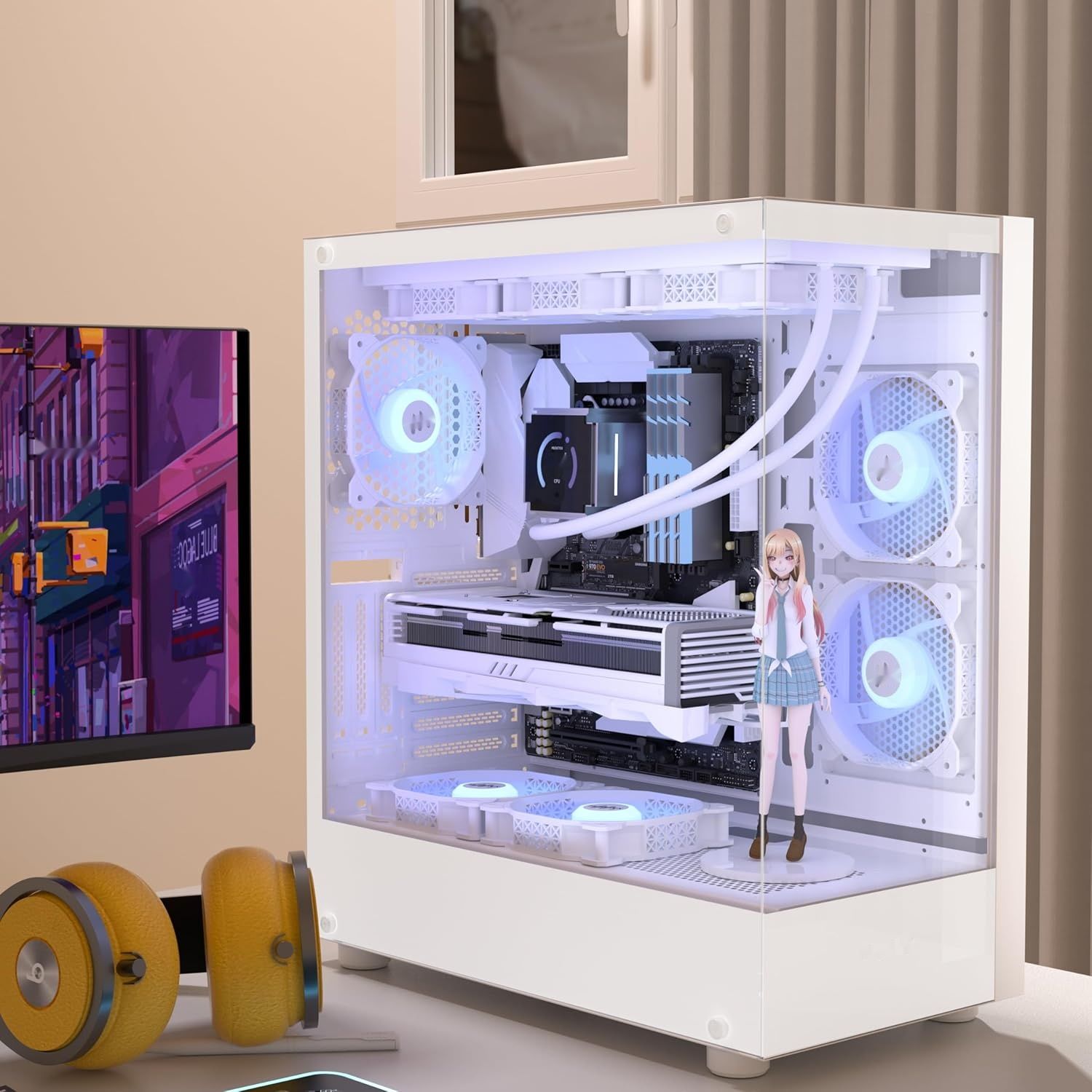 MUSETEX K2 – Obudowa PC ATX Mid Tower z podwójnym szkłem hartowanym, biała