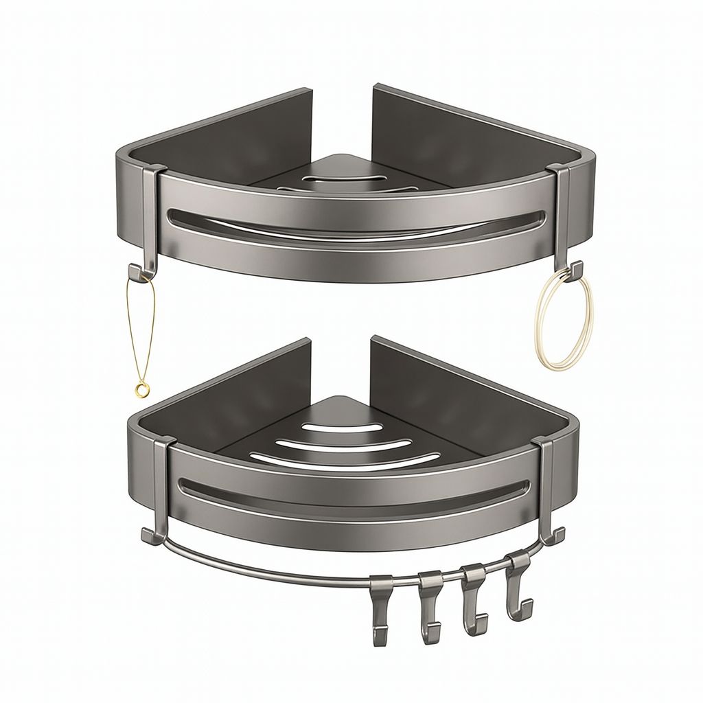 2‑częściowa półka prysznicowa bez wiercenia Frekibaz, aluminiowa, szara