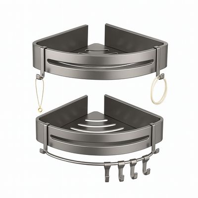 2‑częściowa półka prysznicowa bez wiercenia Frekibaz, aluminiowa, szara