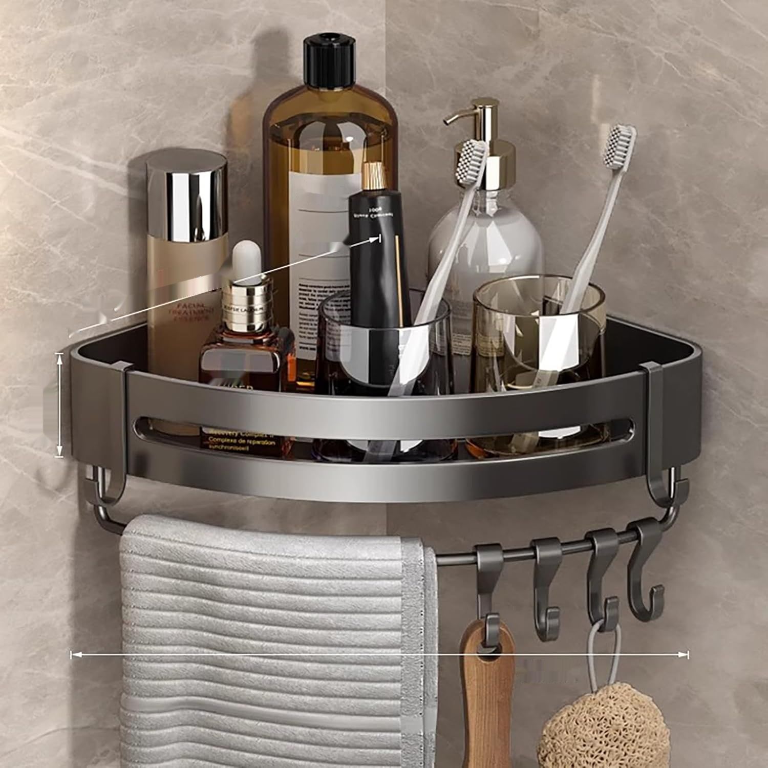 2‑częściowa półka prysznicowa bez wiercenia Frekibaz, aluminiowa, szara