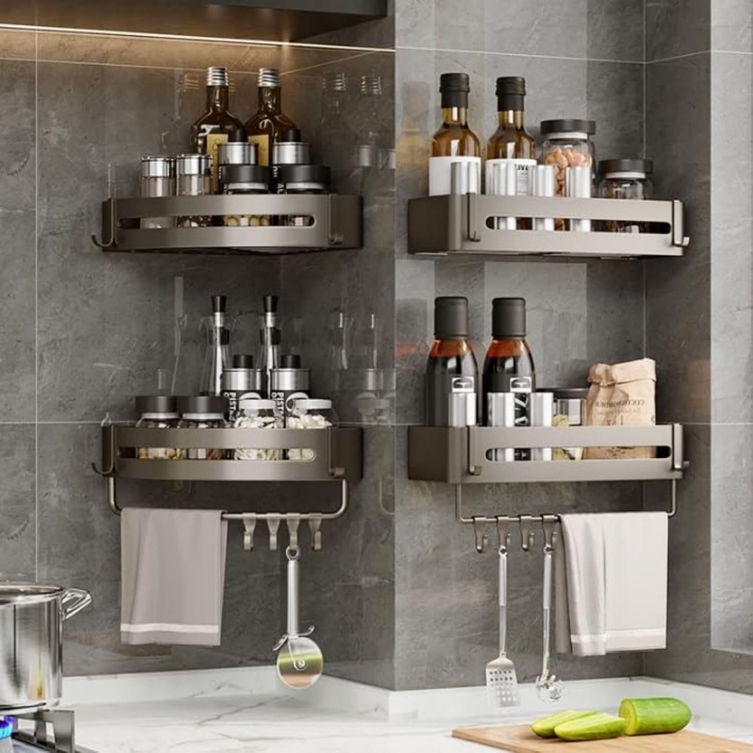 2‑częściowa półka prysznicowa bez wiercenia Frekibaz, aluminiowa, szara