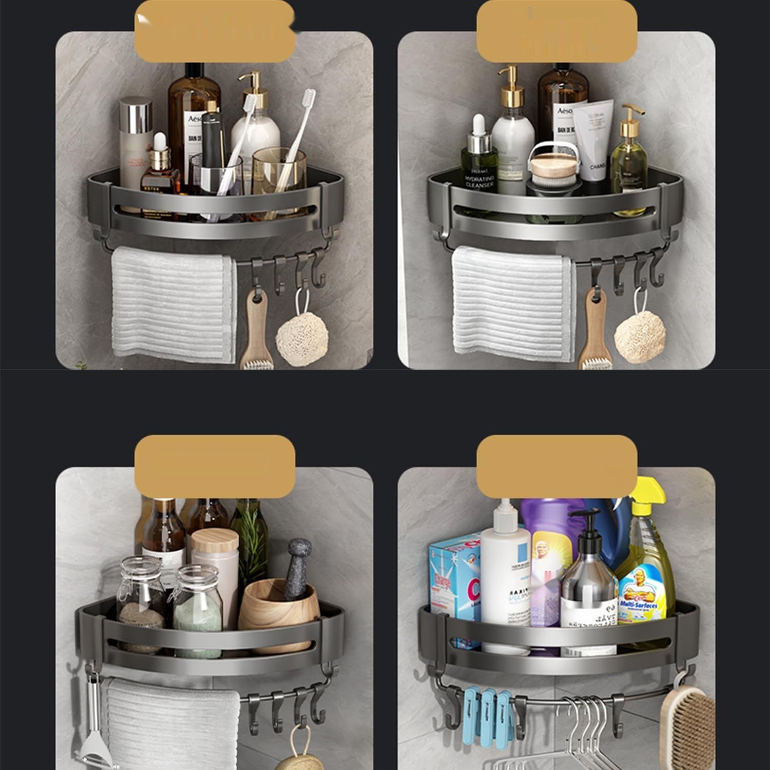 2‑częściowa półka prysznicowa bez wiercenia Frekibaz, aluminiowa, szara