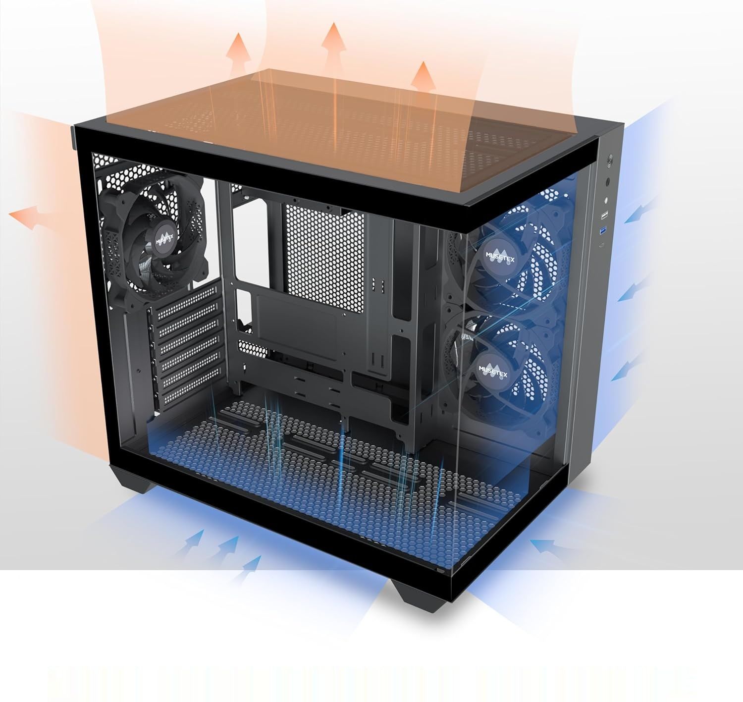 MUSETEX Obudowa PC ATX, 3 zainstalowane wentylatory bez podświetlenia