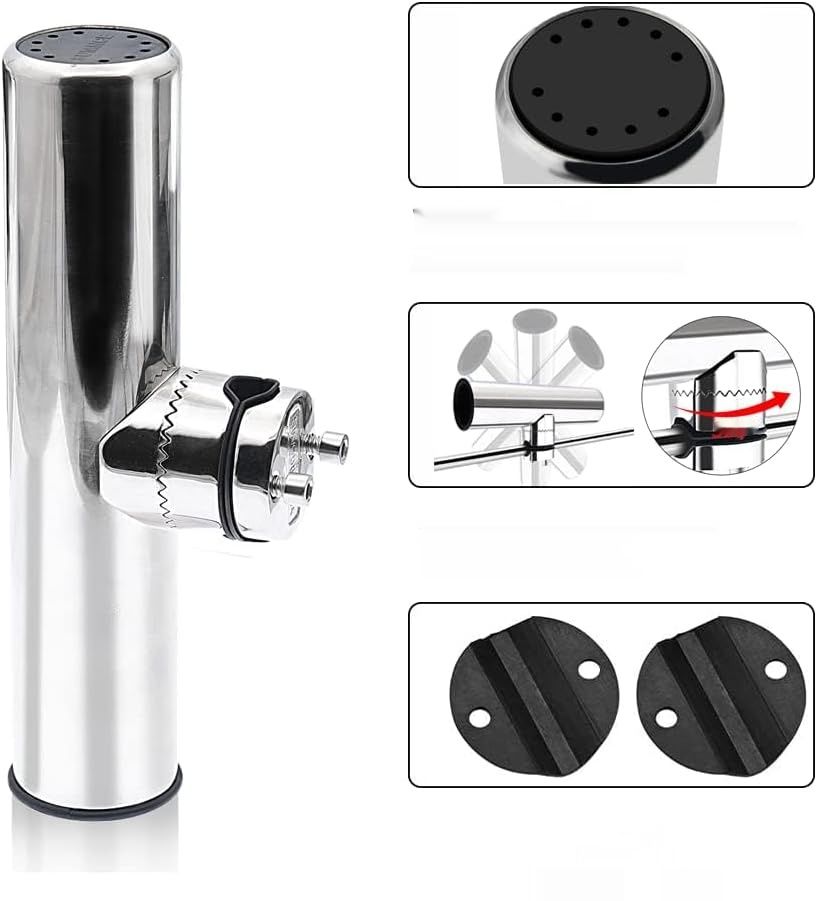 Geloo – Zestaw 2 regulowanych uchwytów na wędki ze stali nierdzewnej 316 do montażu na relingu (18–26 mm)