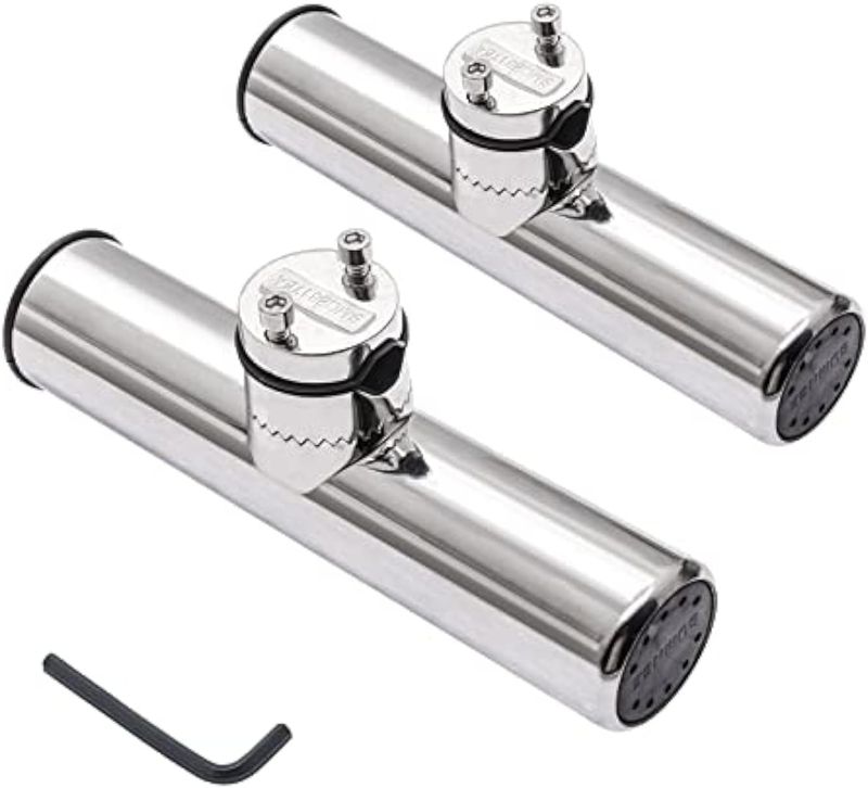 Geloo – Zestaw 2 regulowanych uchwytów na wędki ze stali nierdzewnej 316 do montażu na relingu (18–26 mm)