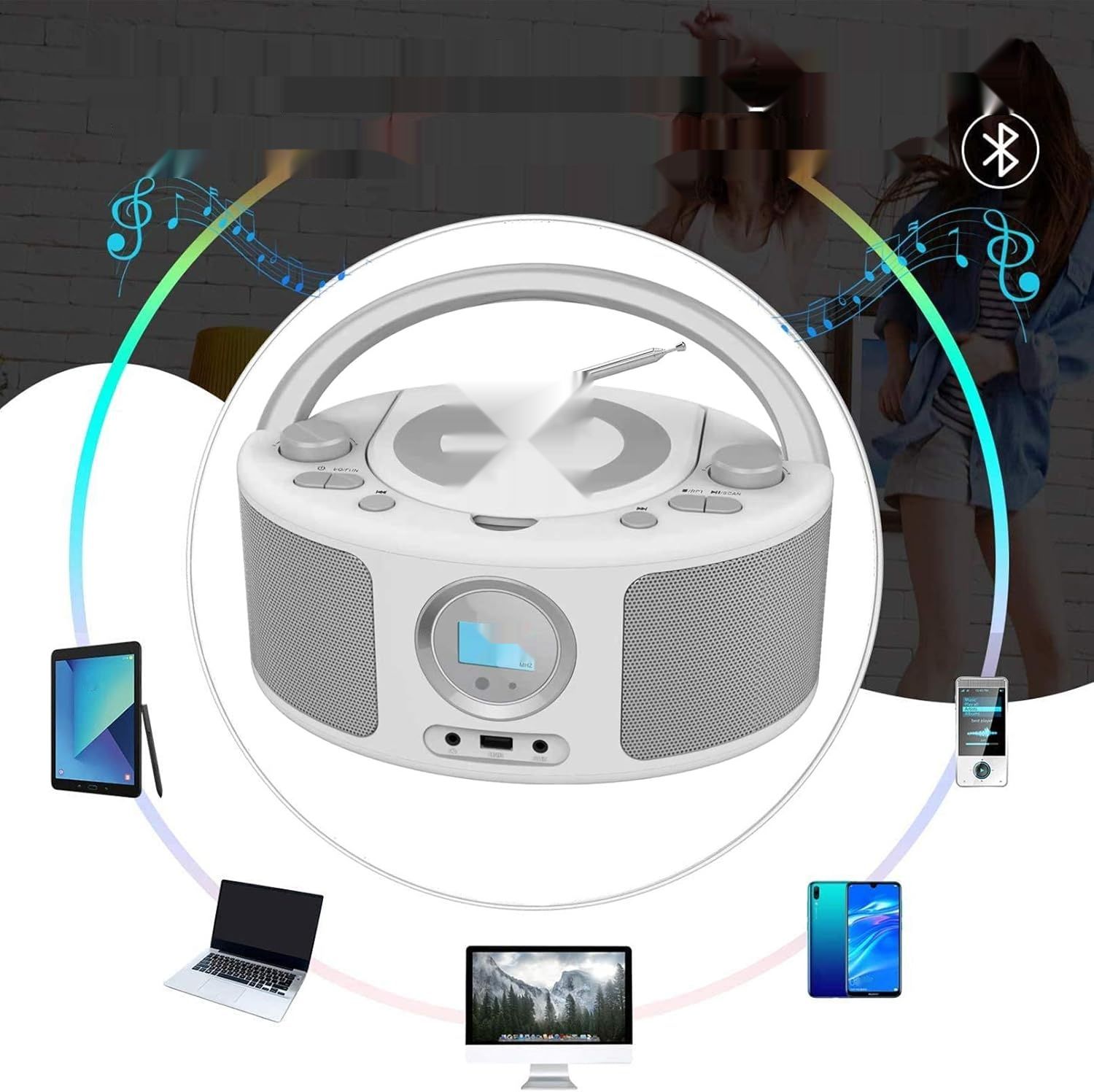 Przenośny odtwarzacz CD dla dzieci, WISCENT radio FM boombox (z Bluetо