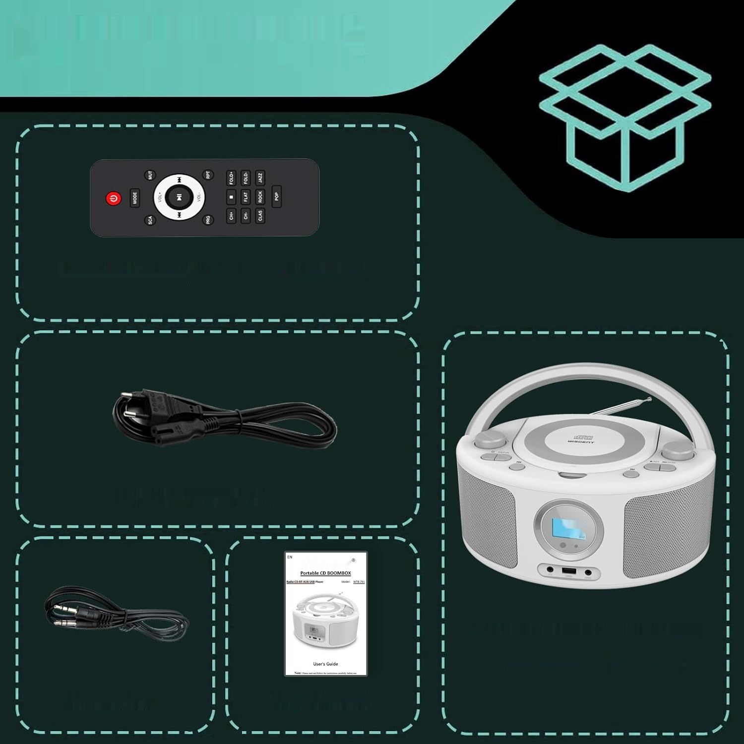 Przenośny odtwarzacz CD dla dzieci, WISCENT radio FM boombox (z Bluetо