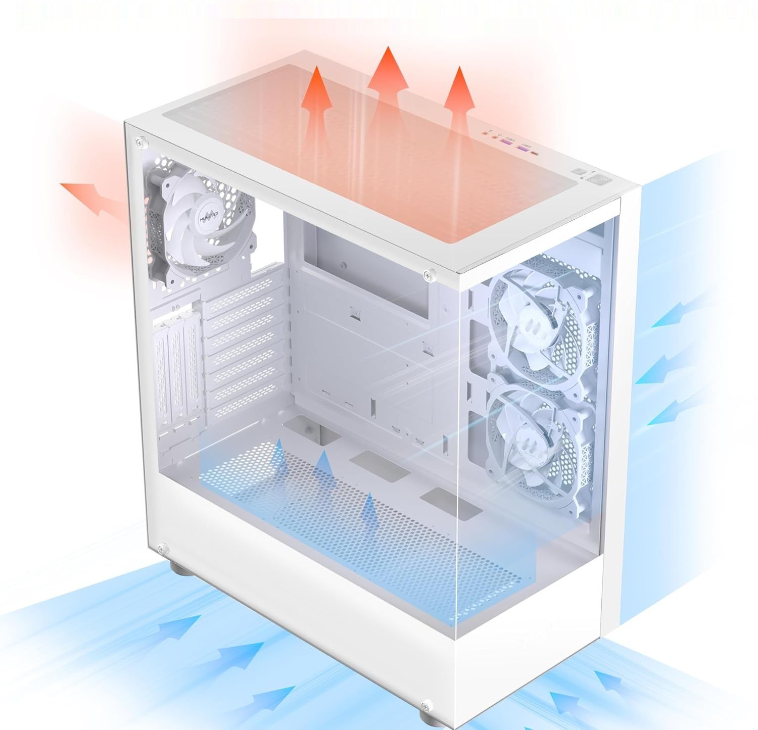 MUSETEX K2 – Obudowa PC ATX Mid Tower z podwójnym szkłem hartowanym, biała