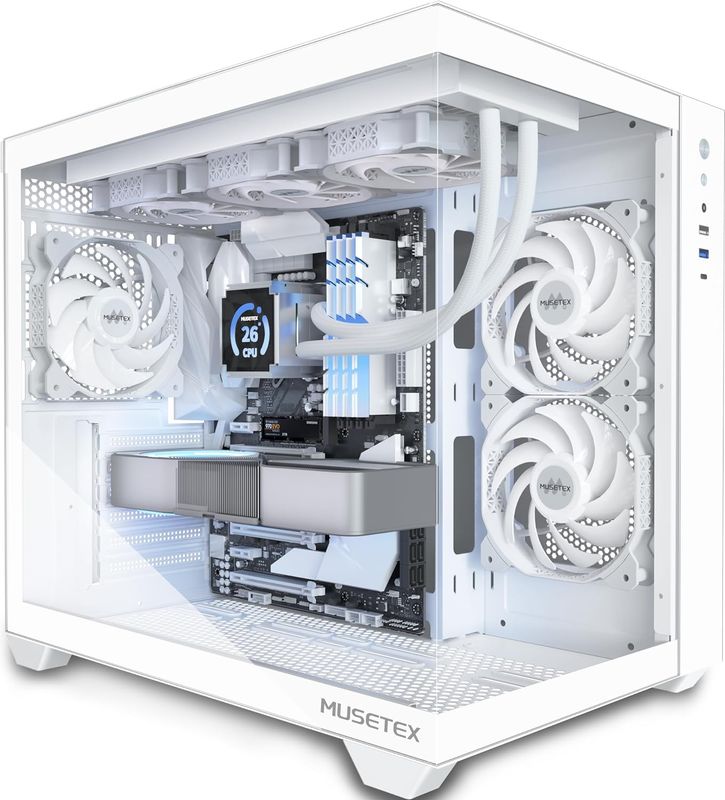 MUSETEX K2 – Obudowa PC ATX Mid Tower z podwójnym szkłem hartowanym, biała