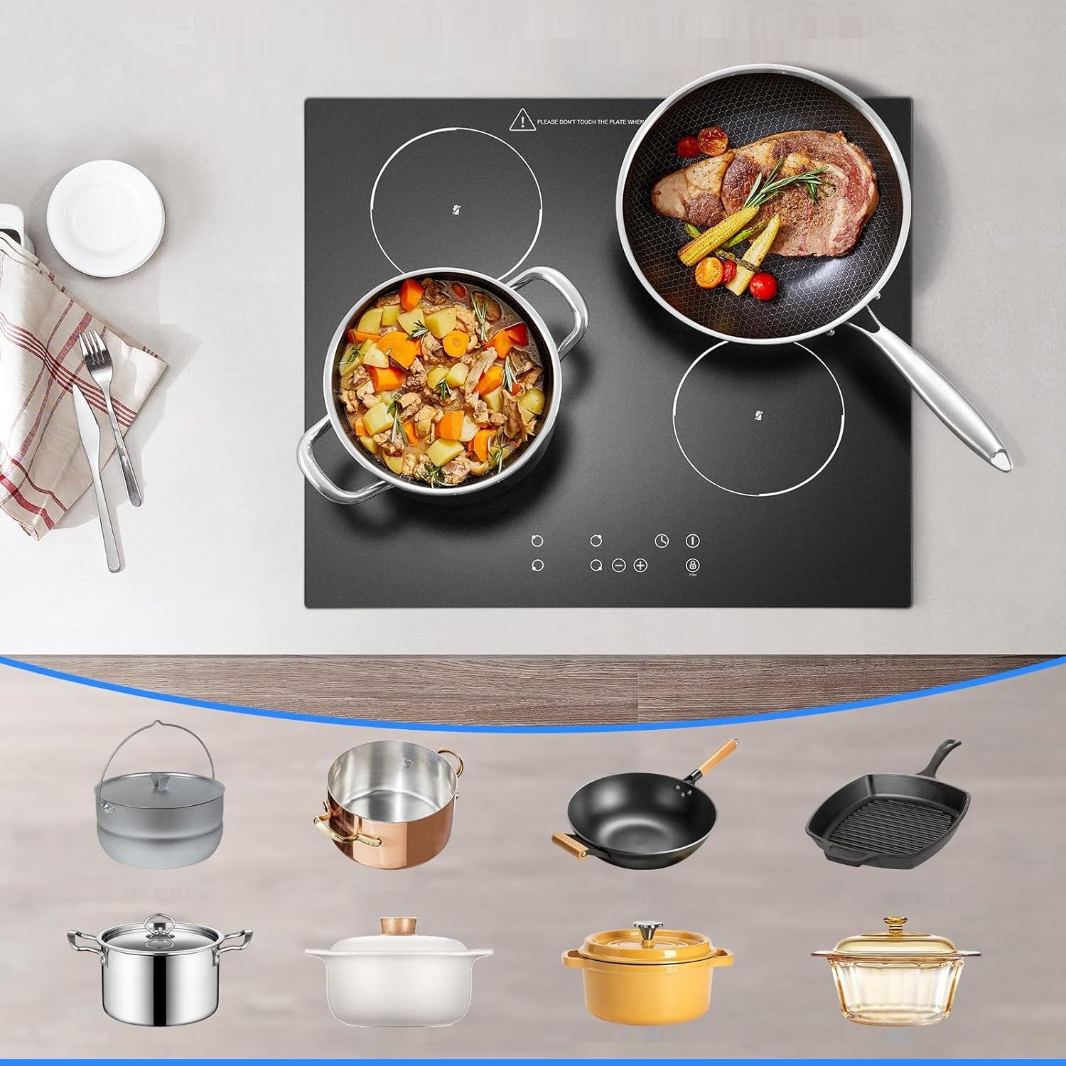 Płyta ceramiczna KICHPOWER 60 cm, 4 pola grzewcze, sterowanie dotykowe