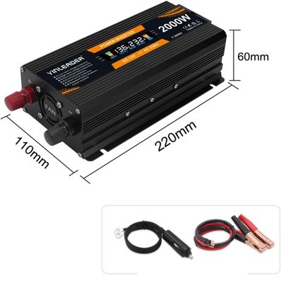 Yinleader Inwerter napięcia 12V na 220V 1000W / 2000W z wyświetlaczem LCD i 2x USB – czarny
