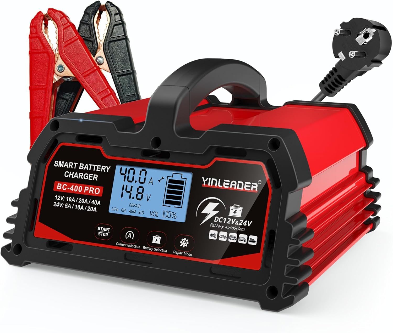 Yinleader – Inteligentna ładowarka akumulatorów 40A 12V/24V z wyświetlaczem LCD