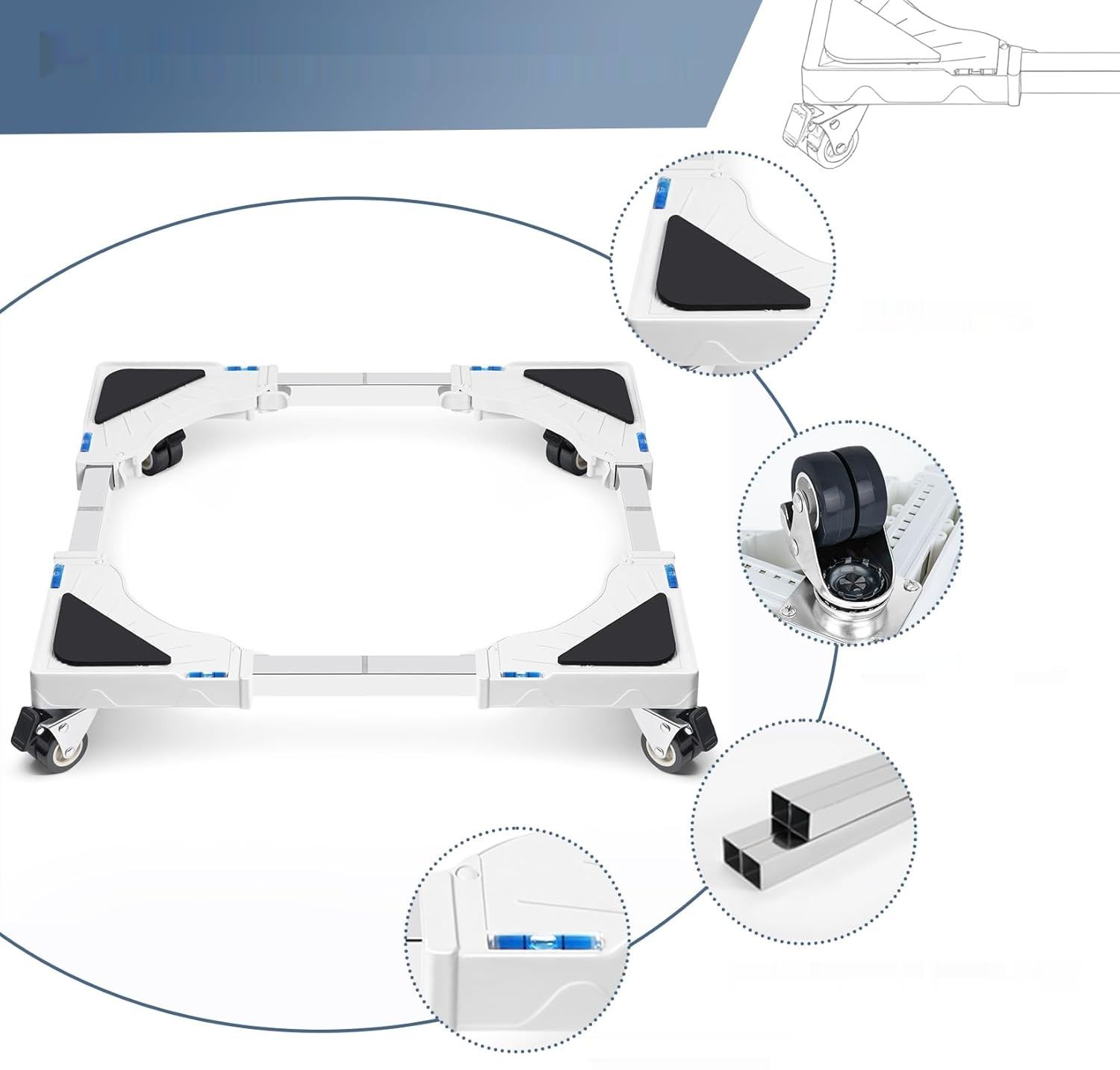 Regulowana podstawa pod pralkę i suszarkę Humagineer z kółkami, 200 kg