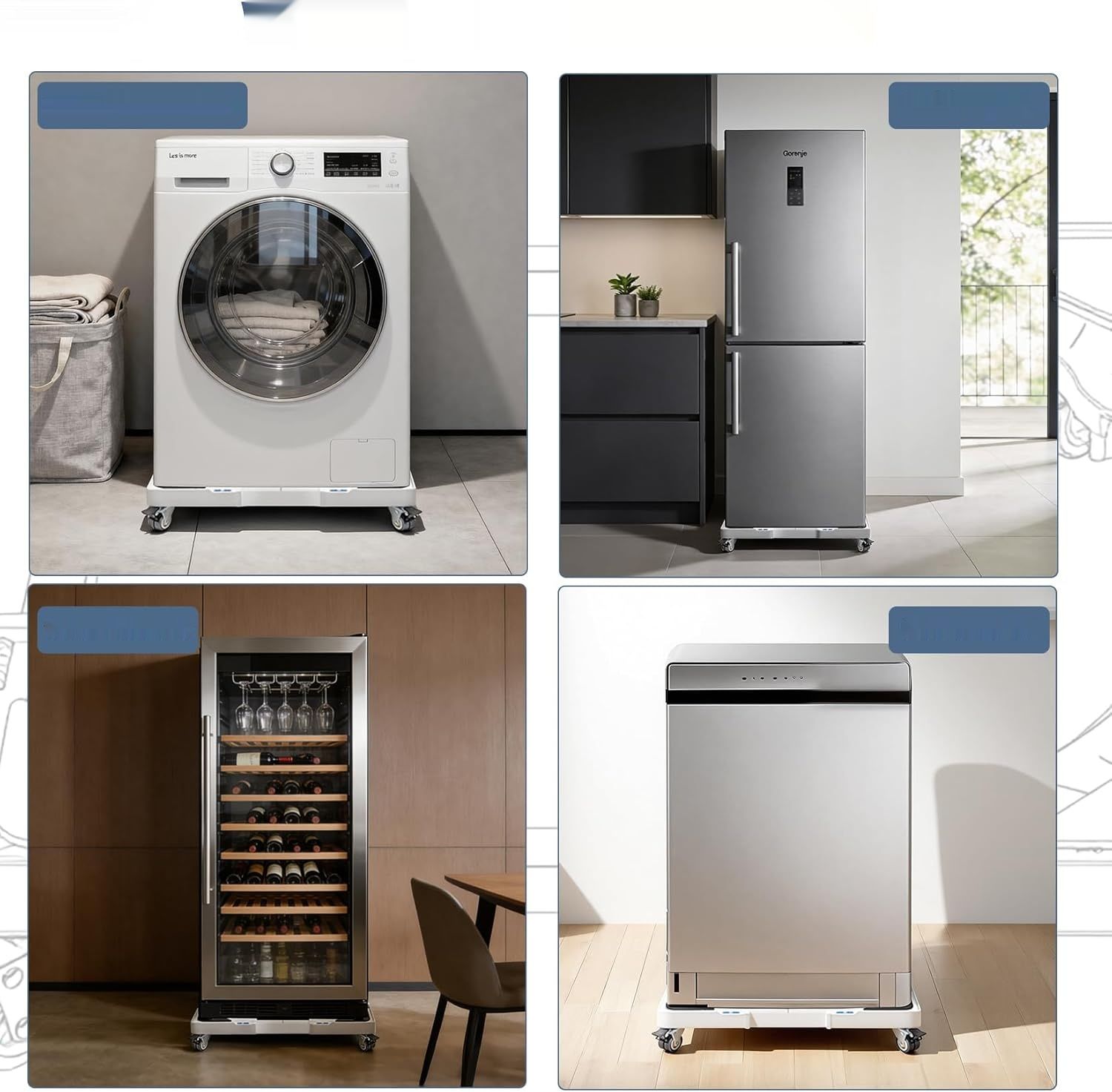 Regulowana podstawa pod pralkę i suszarkę Humagineer z kółkami, 200 kg