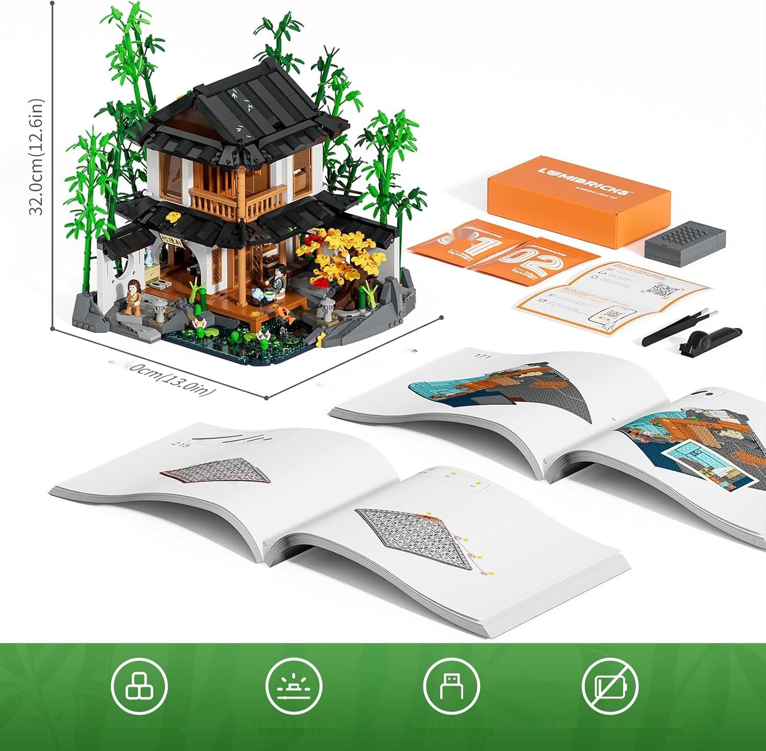 Casa de Bambú – Zestaw Klocków z Oświetleniem LED, 2432 Elementy