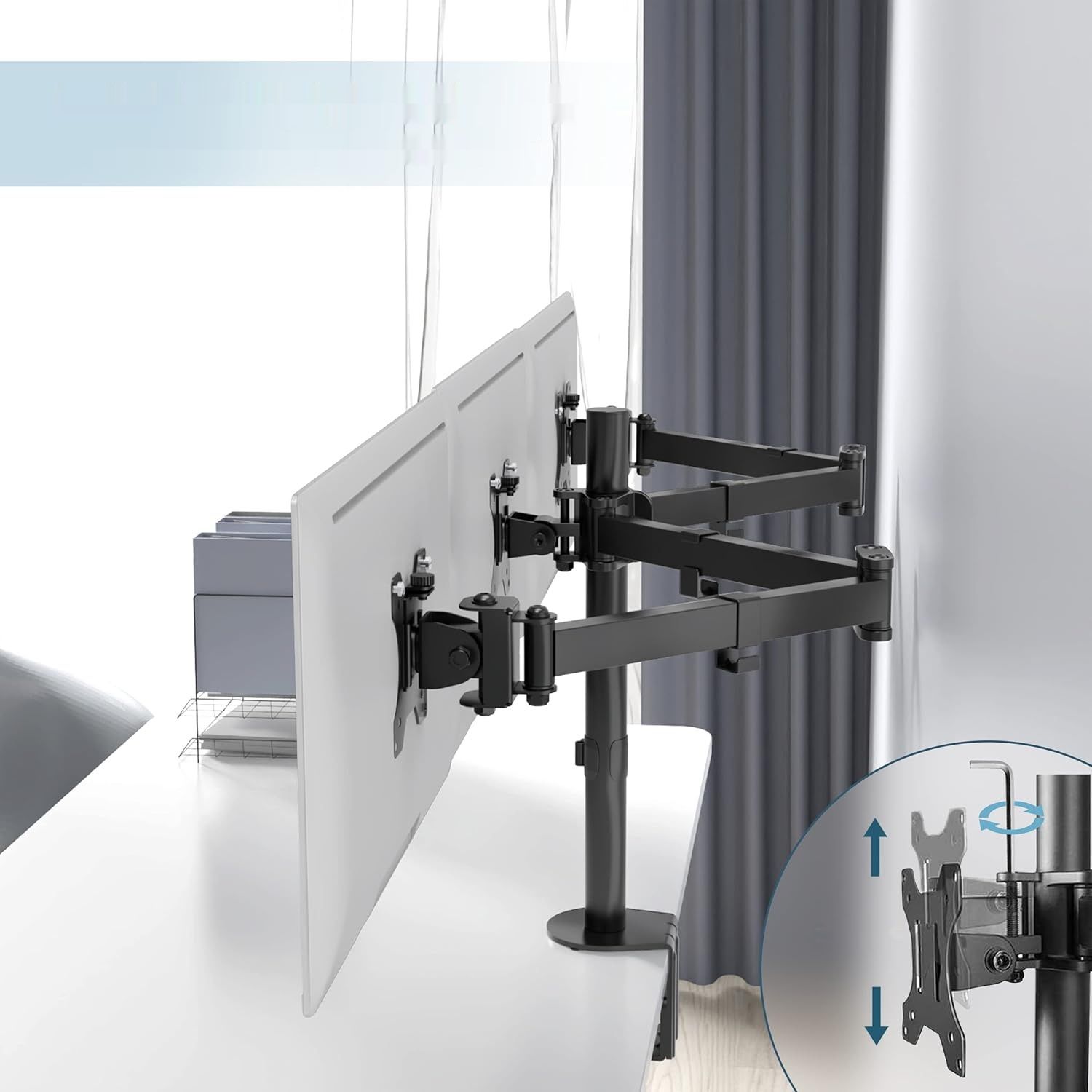 PUTORSEN MAS-3 – Biurkowy uchwyt na 3 monitory 13"–27" (do 7 kg na monitor)