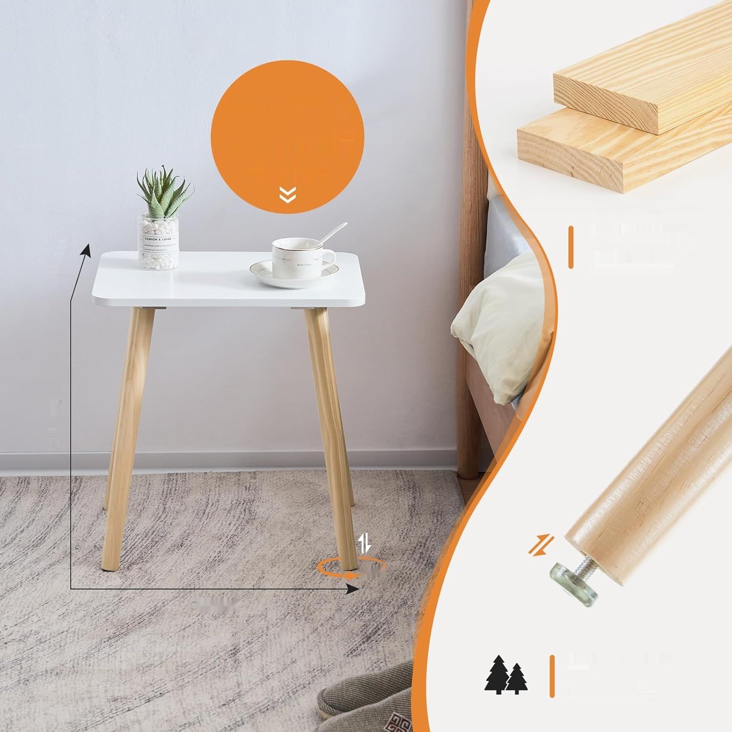 YOUDENOVA stolik pomocniczy z drewna 40 x 30 x 43 cm, biały/naturalny