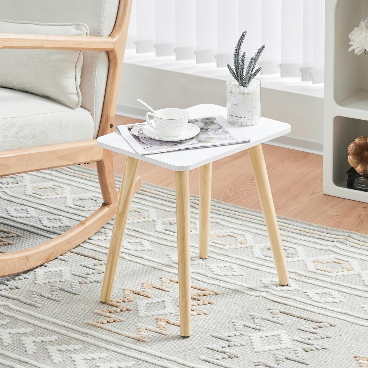 YOUDENOVA stolik pomocniczy z drewna 40 x 30 x 43 cm, biały/naturalny