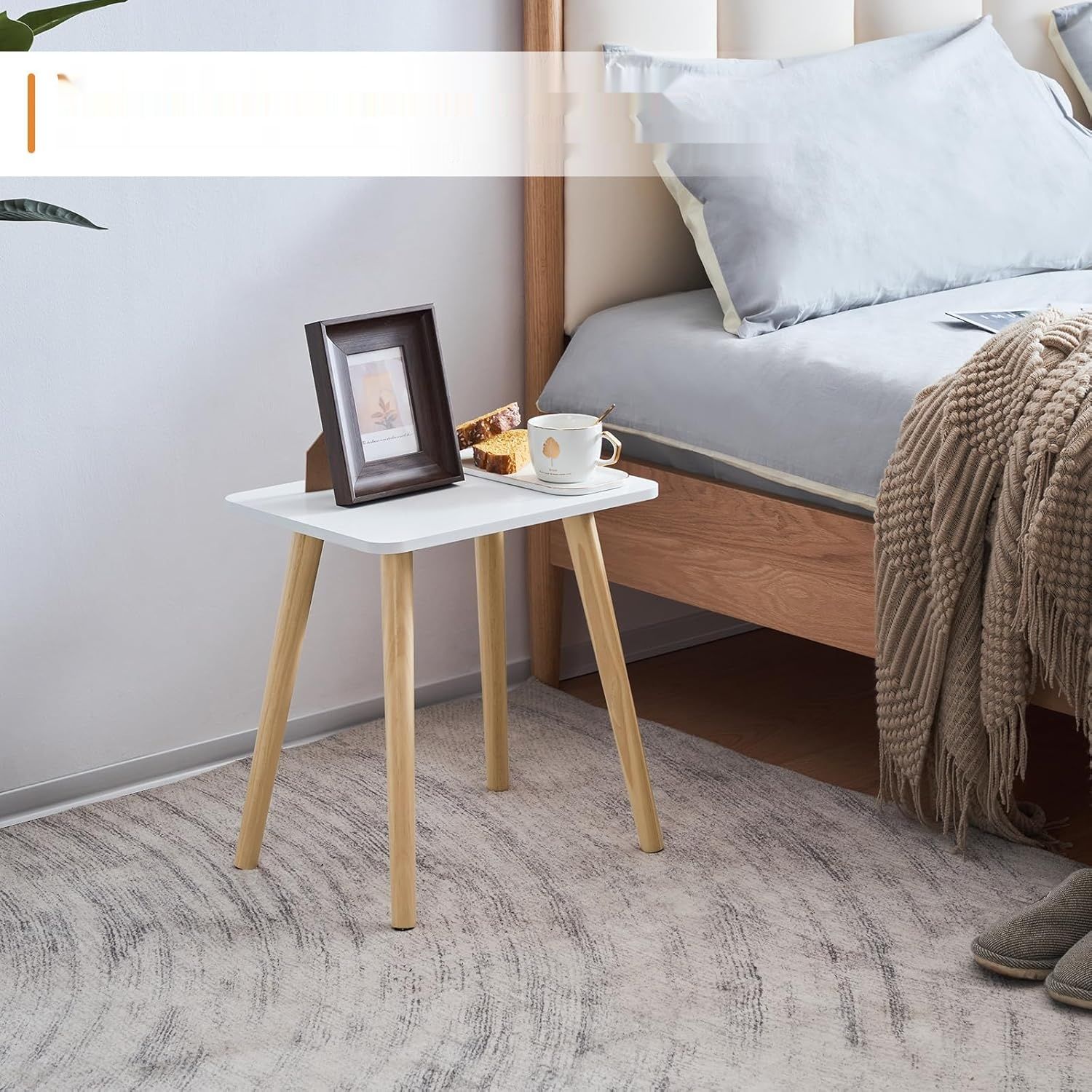 YOUDENOVA stolik pomocniczy z drewna 40 x 30 x 43 cm, biały/naturalny