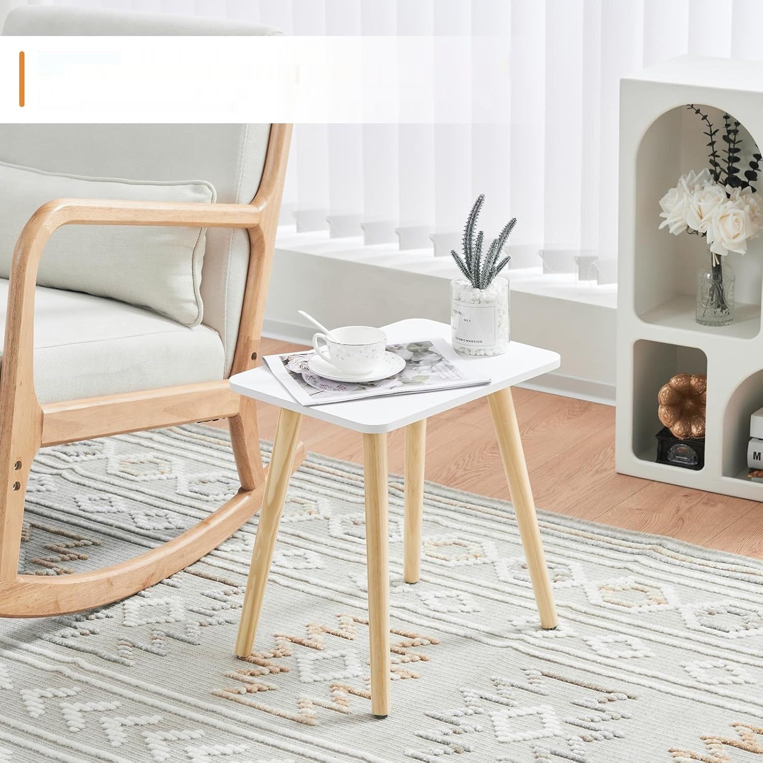 YOUDENOVA stolik pomocniczy z drewna 40 x 30 x 43 cm, biały/naturalny