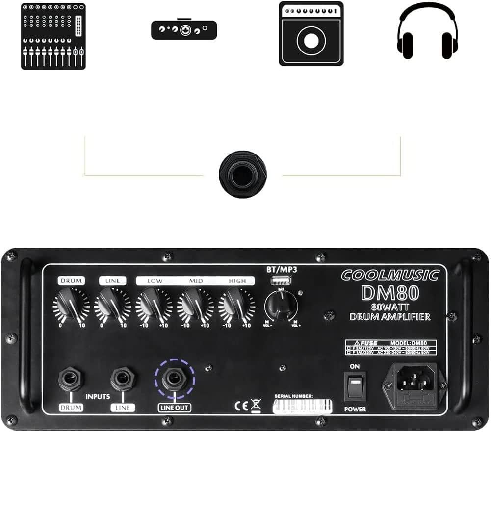 Coolmusic DM80 AMP – wzmacniacz do perkusji elektronicznej i klawiszy 80W z Bluetooth i USB
