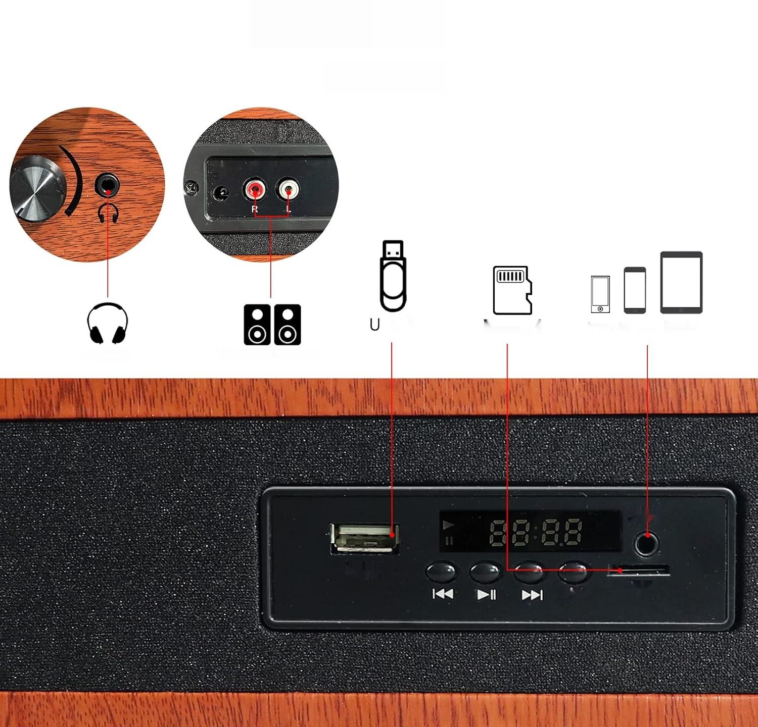 Gramofon VOSTERIO B-660 Tocadiscos de Vinilo z Bluetooth i radiem FM