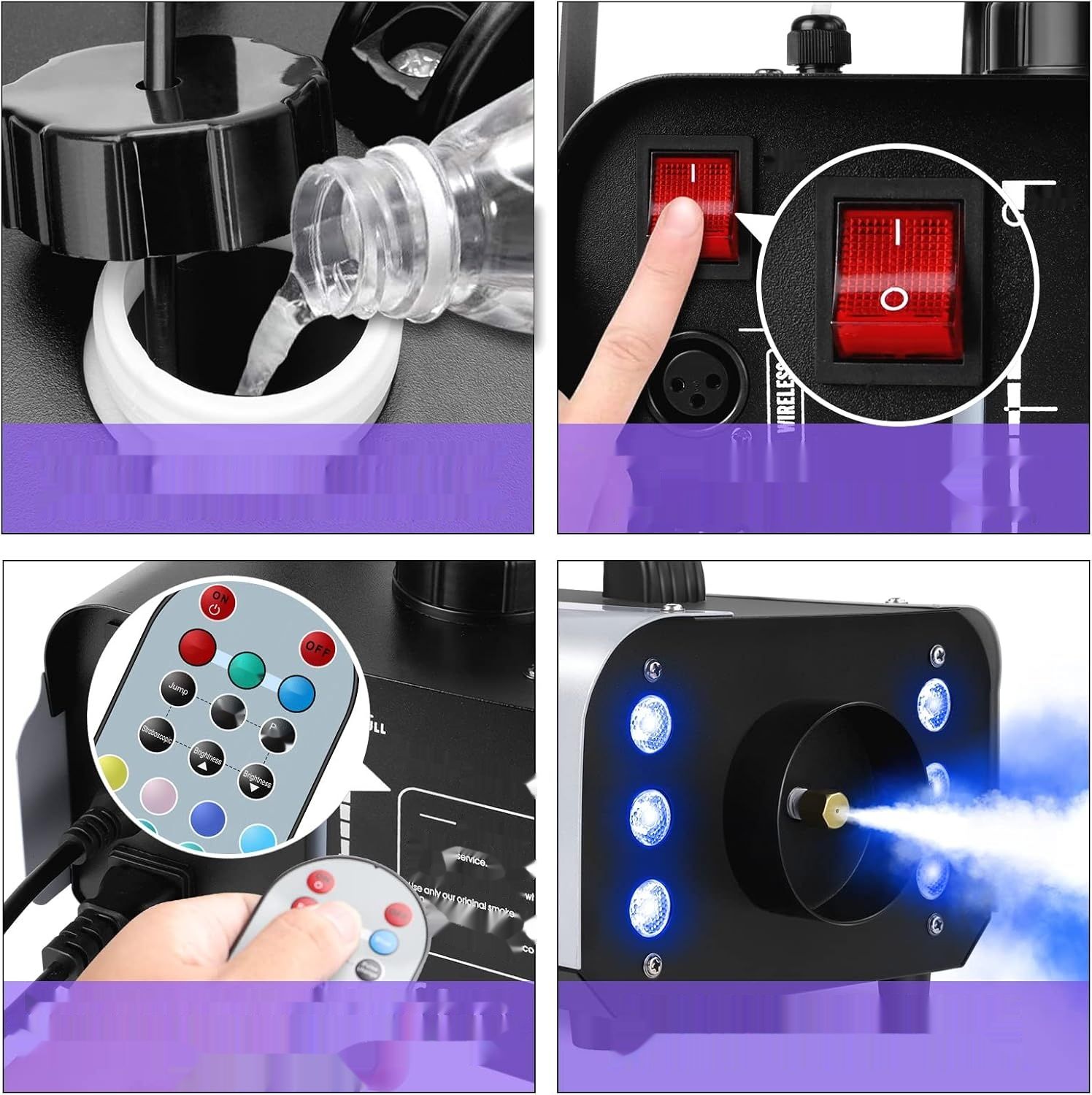 U`King Nebelmaschine 1200W z bezprzewodowym pilotem i 6 kolorowymi diodami LED