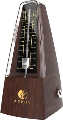 Metronom mechaniczny z dzwonkiem, klasyczny, z wykończeniem w kolorze drewna