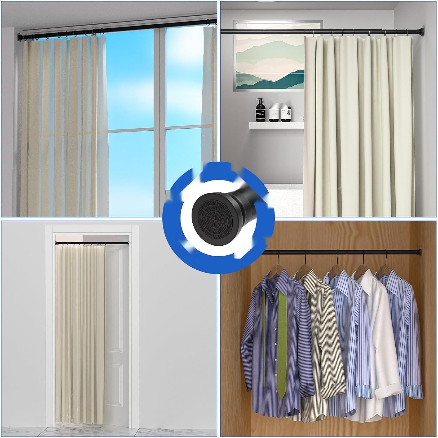 GOOWIN drążek prysznicowy bez wiercenia, teleskopowy 80–165 cm