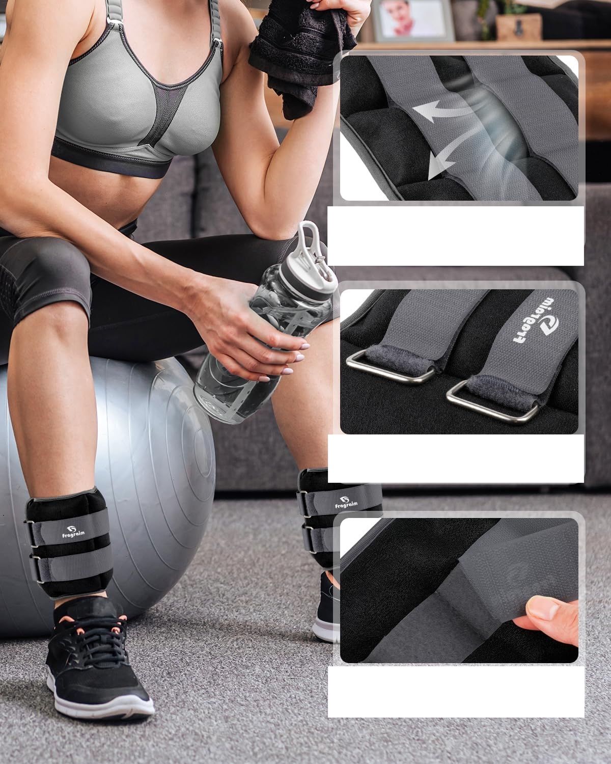 Fragraim – para ciężarków na kostki i nadgarstki 5 kg x 2, szare