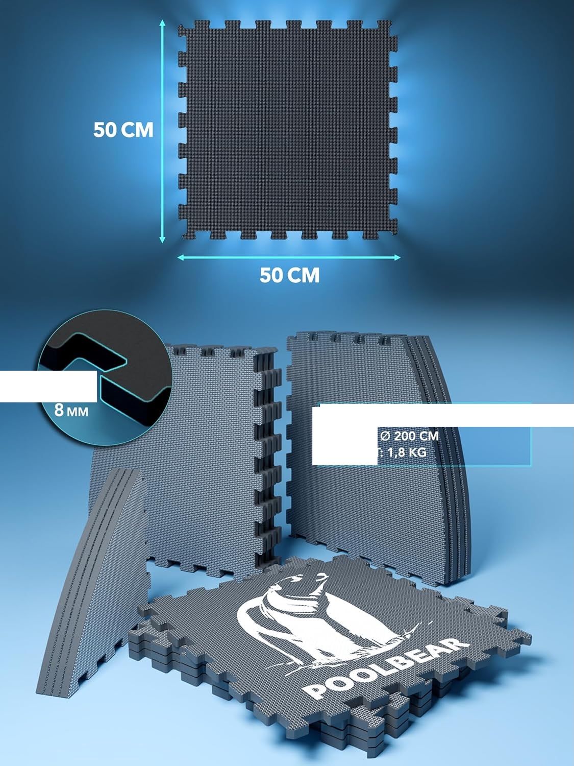 PoolBear okrągła mata ochronna pod jacuzzi i basen 200 cm – czarna