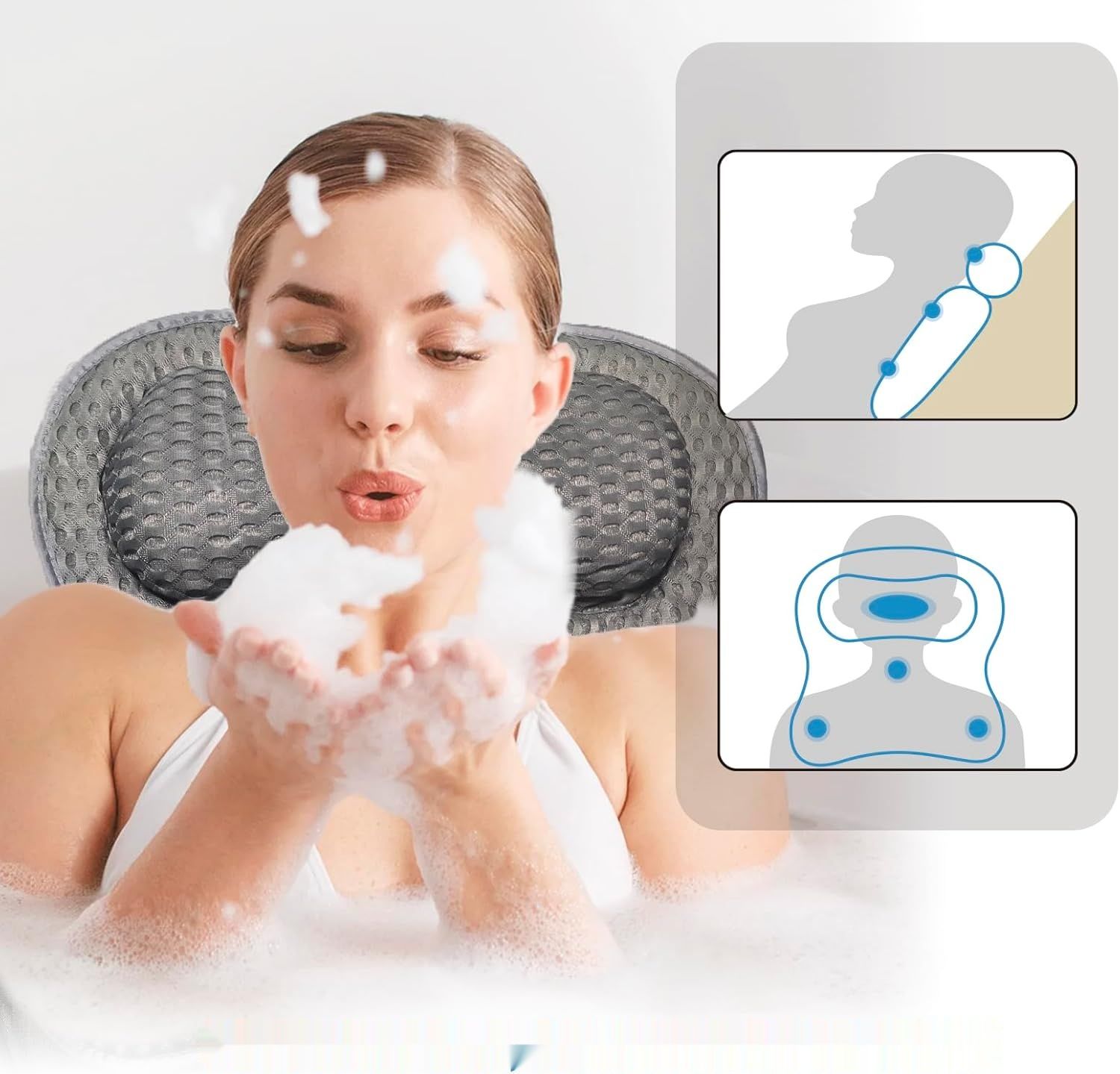 Poduszka do wanny SculifyVita z pianki Memory, 4D Air Mesh, 6 przyssawek