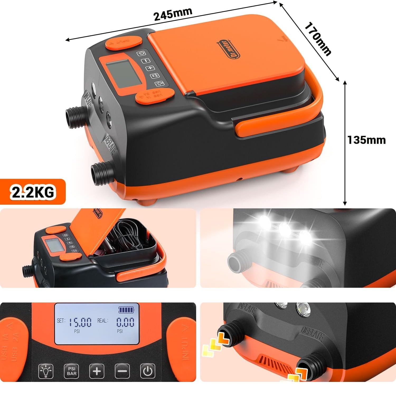 Dr.meter Elektryczna Pompa Powietrza 6000 mAh, 12V DC