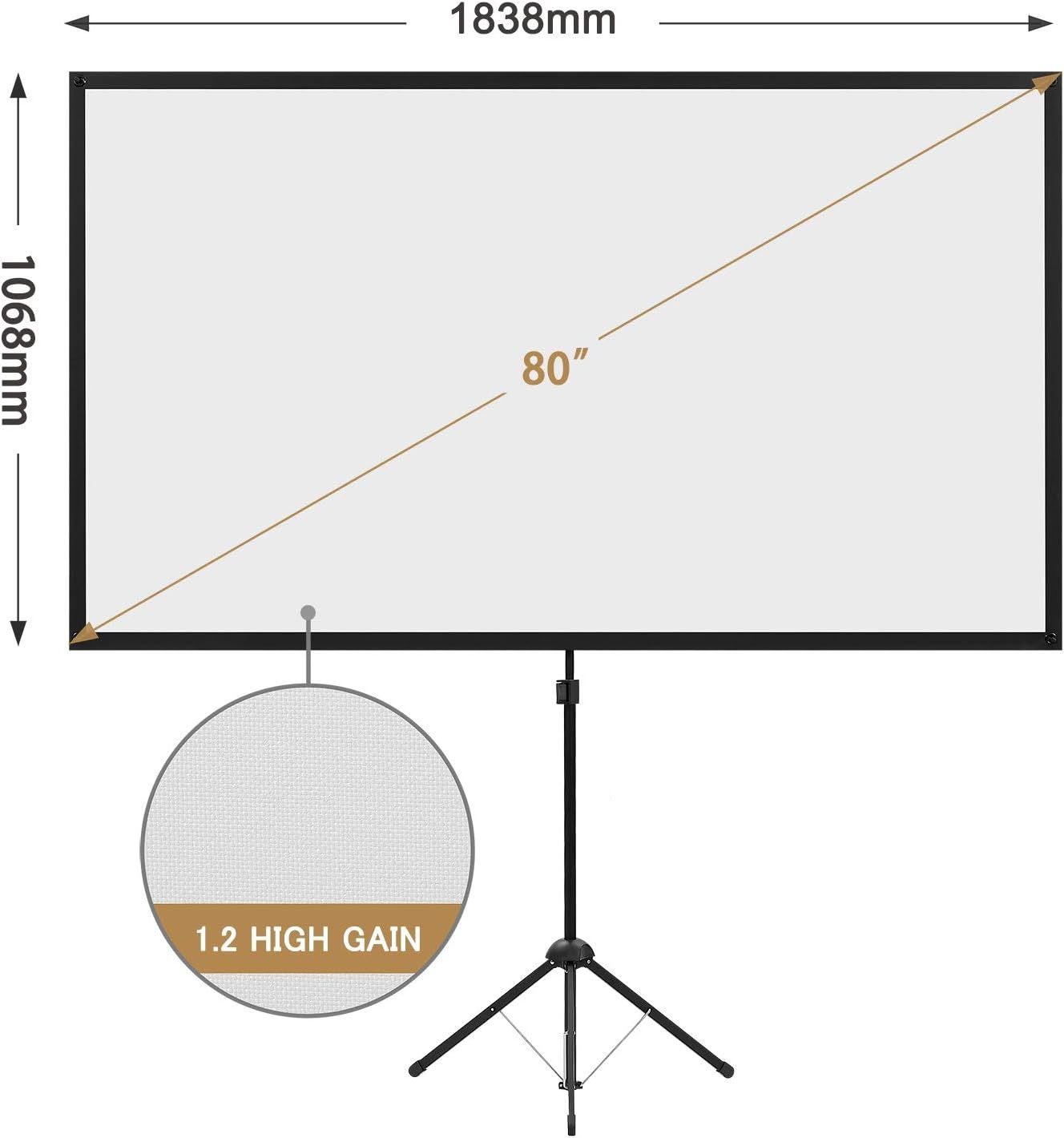 Ekran projektora na statywie, przenośny 80-calowy, 16:9, 4K HD, lekkii