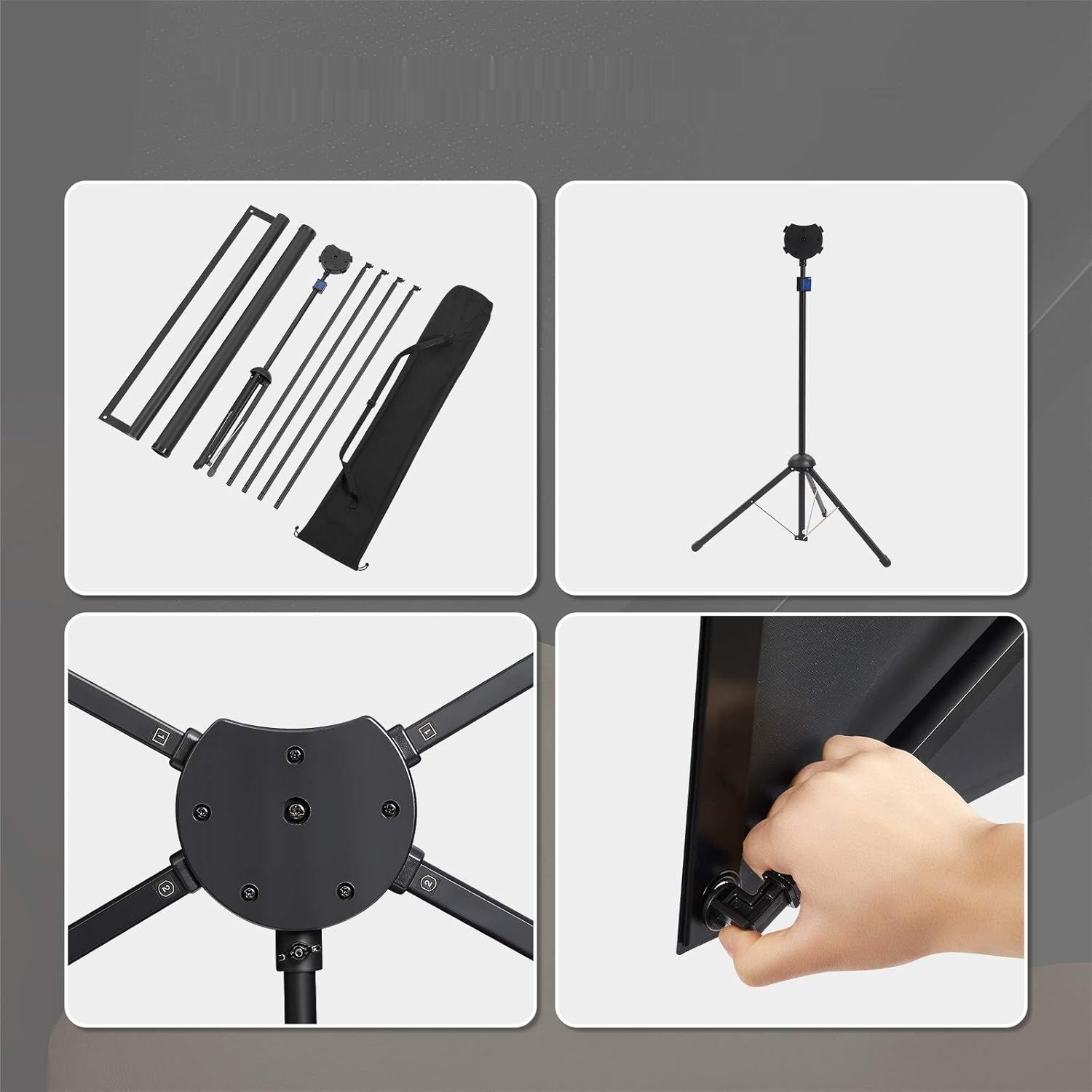 Ekran projektora na statywie, przenośny 80-calowy, 16:9, 4K HD, lekkii