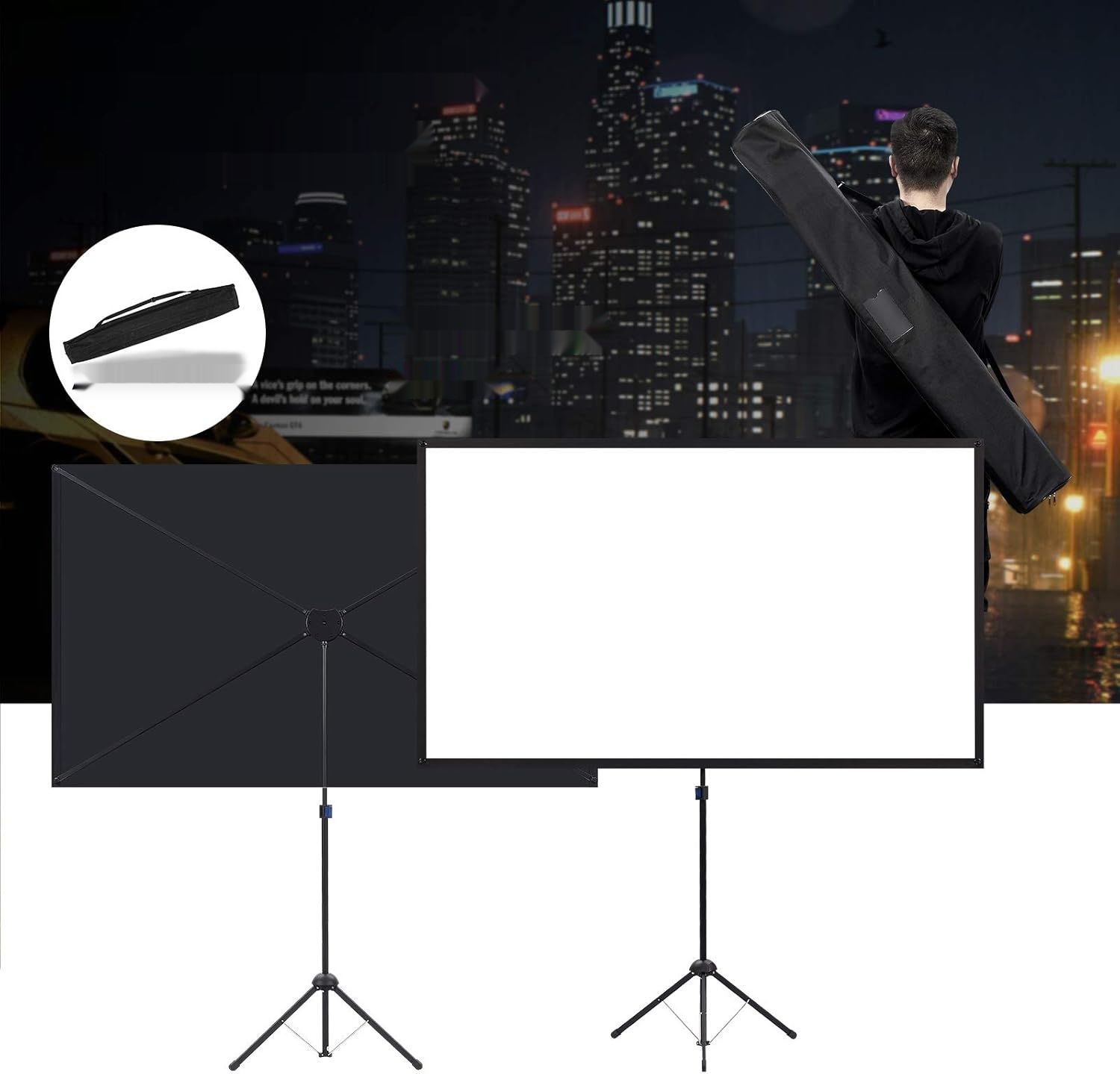 Ekran projektora na statywie, przenośny 80-calowy, 16:9, 4K HD, lekkii