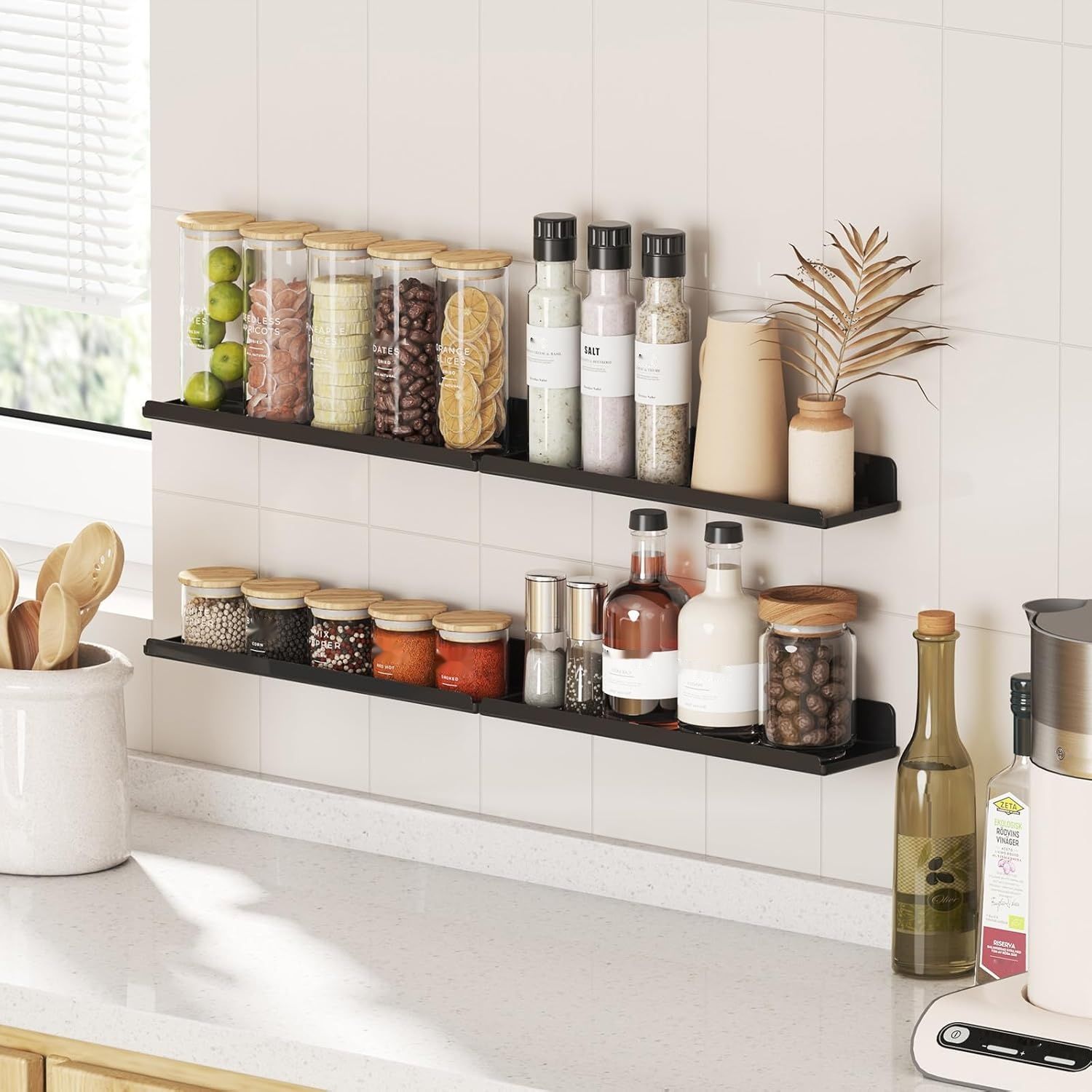 Wiszące półki Lifewit na ścianę, 4 szt., czarne – do salonu, sypialni, łazienki i kuchni