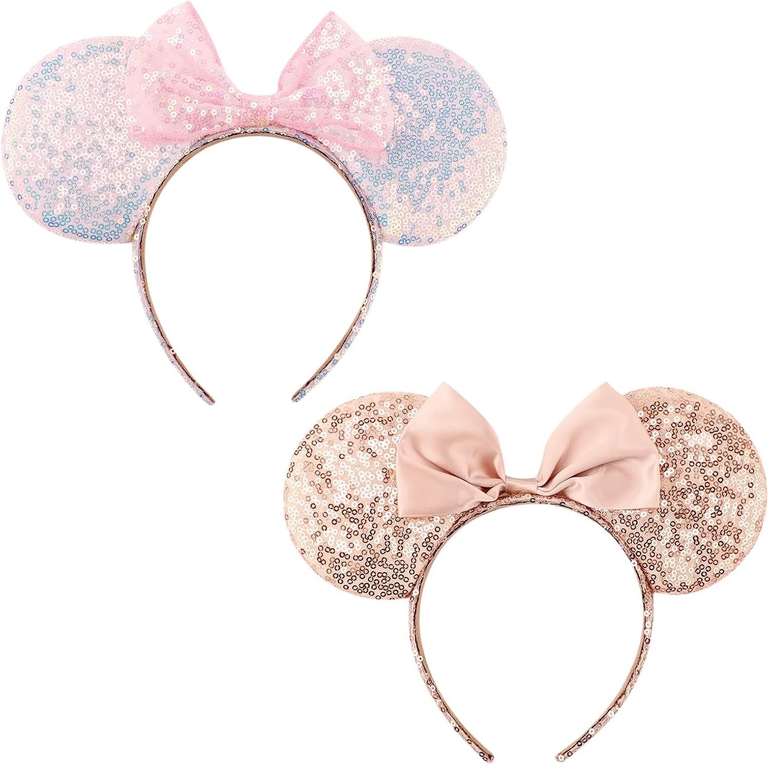 DRESHOW Zestaw 2 opasek z uszami myszy i kokardą – róż + złoto