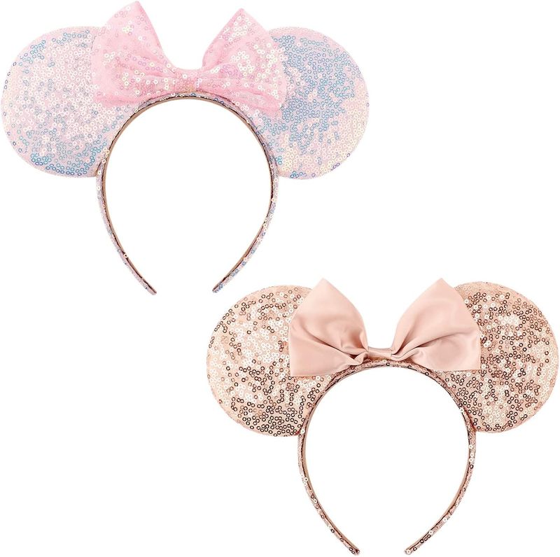 DRESHOW Zestaw 2 opasek z uszami myszy i kokardą – róż + złoto
