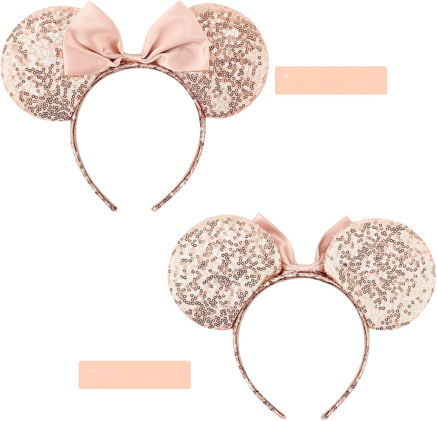DRESHOW Zestaw 2 opasek z uszami myszy i kokardą – róż + złoto